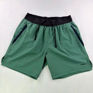 Mitre Performance Athletic Shorts Mens Medium Green Black Zipper Pockets Soccer